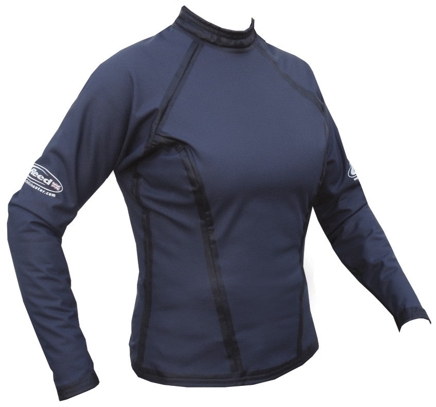 Women's long sleeve fleece top with aquatherm outer. Logo mid way up the right arm